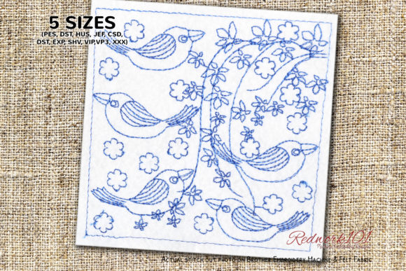 Abstract Bird Pattern Redwork