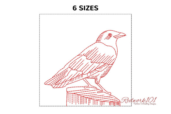 American Crow Sitting on Log Redwork