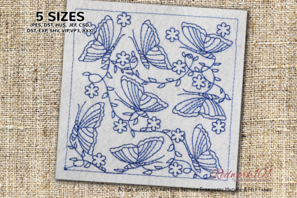 Butterfly Seamless Pattern Redwork