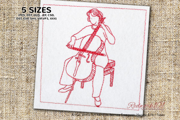 Cello Violin with Artist Redwork