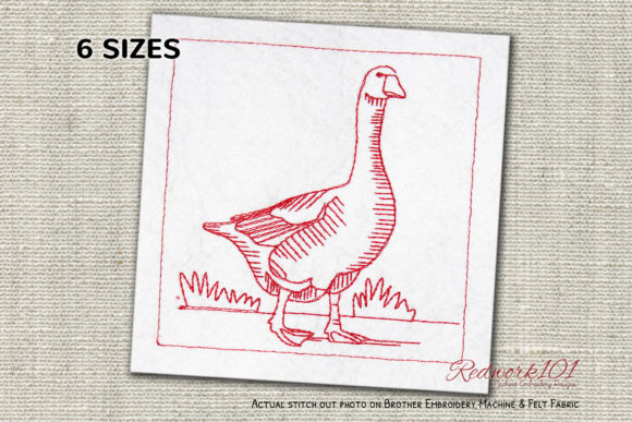 Goose Walking on Grass Redwork Design
