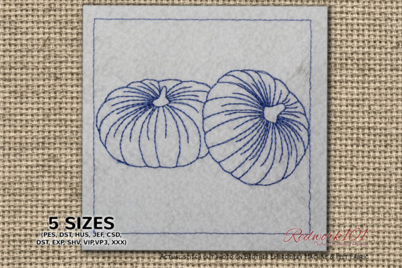 Two Big Size of Pumpkins Redwork